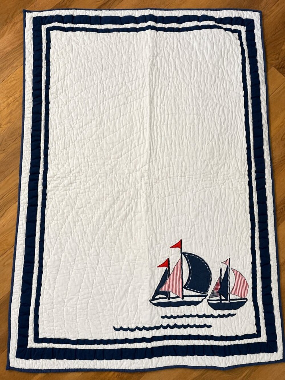 Pottery Barn Kids Nautical Sailboat Crib Quilt Coastal Baby Blanket 50x36
